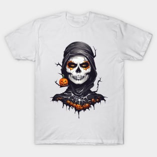 Halloween Black Cloaked Skeleton AI Art T-Shirt